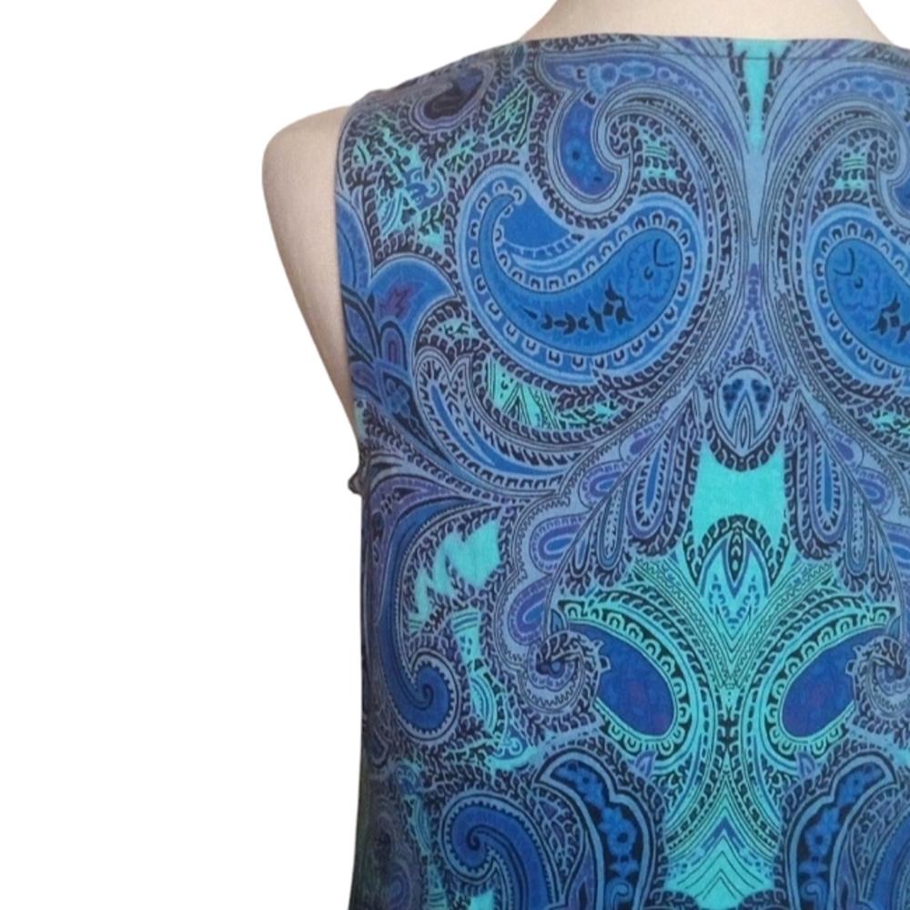 Soma Cool Nights Blue Teal Paisley Jersey Knit Sleeveless Night Gown Size Small - Picture 6 of 8